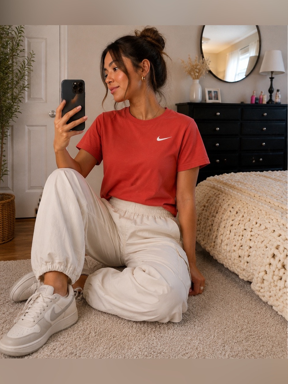 Nike Women's Coral Short Sleeve Tee with White Swoosh